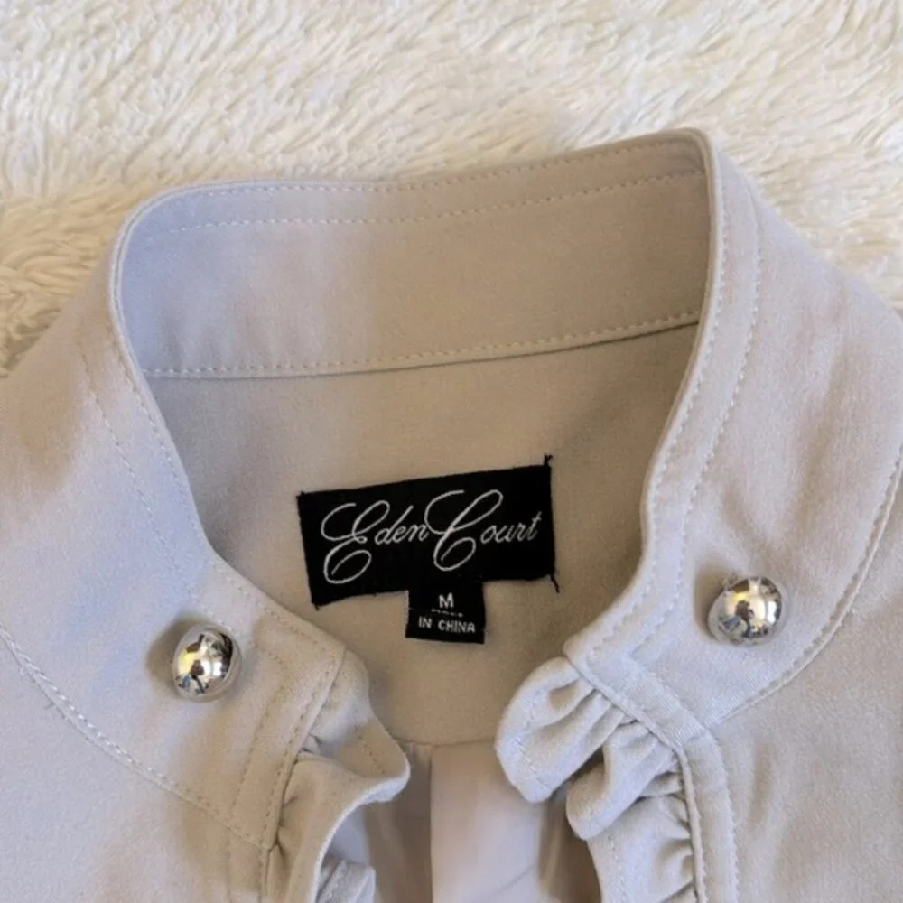 Beige Ruffle Silver Button Blazer - Picture 5 of 5